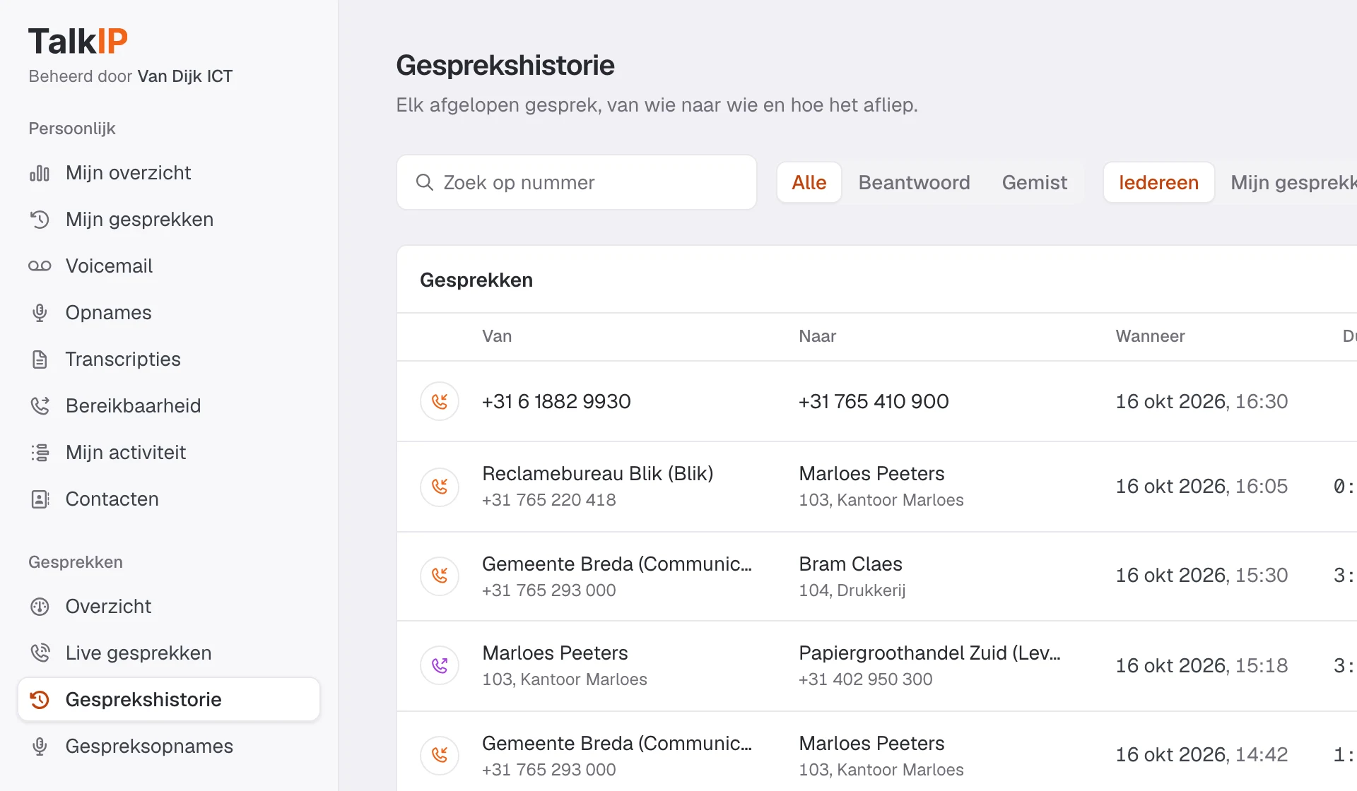 Het dashboard van een klant met onder het logo Beheerd door Van Dijk ICT.